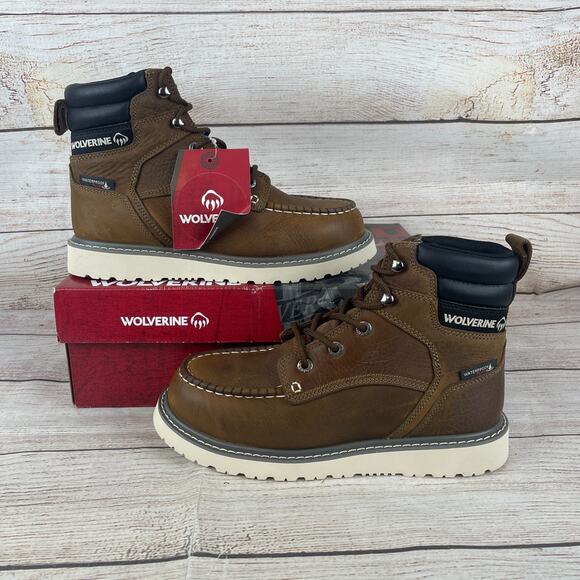 Wolverine Mens Sz 7.5M Trade Wedge Waterproof Work Boots Brown Leather main image 6